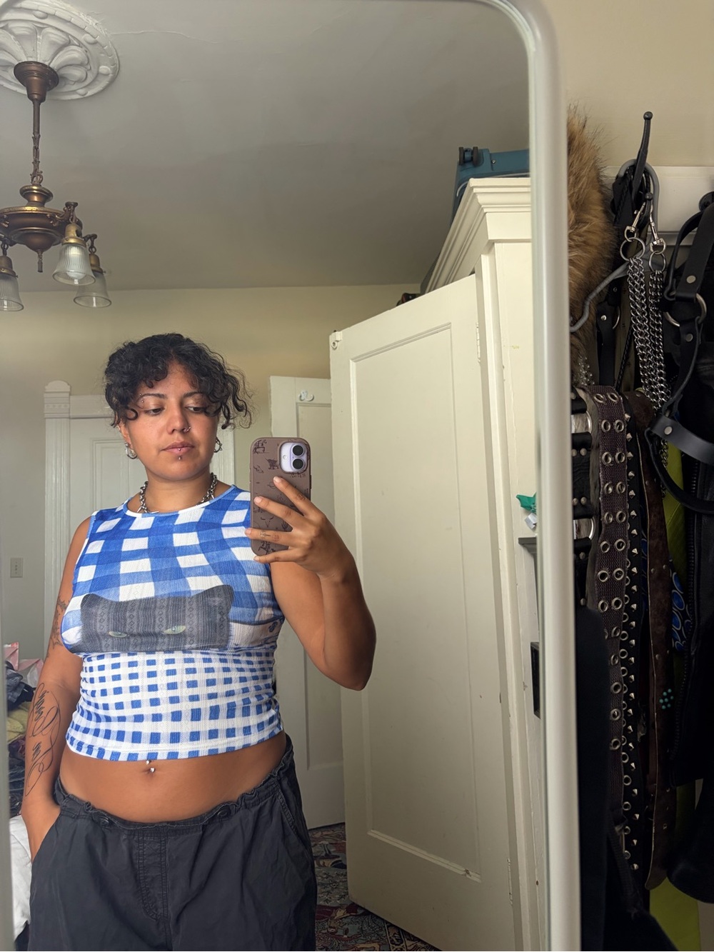 omighty Blue Gingham Sleeveless Crop Tank